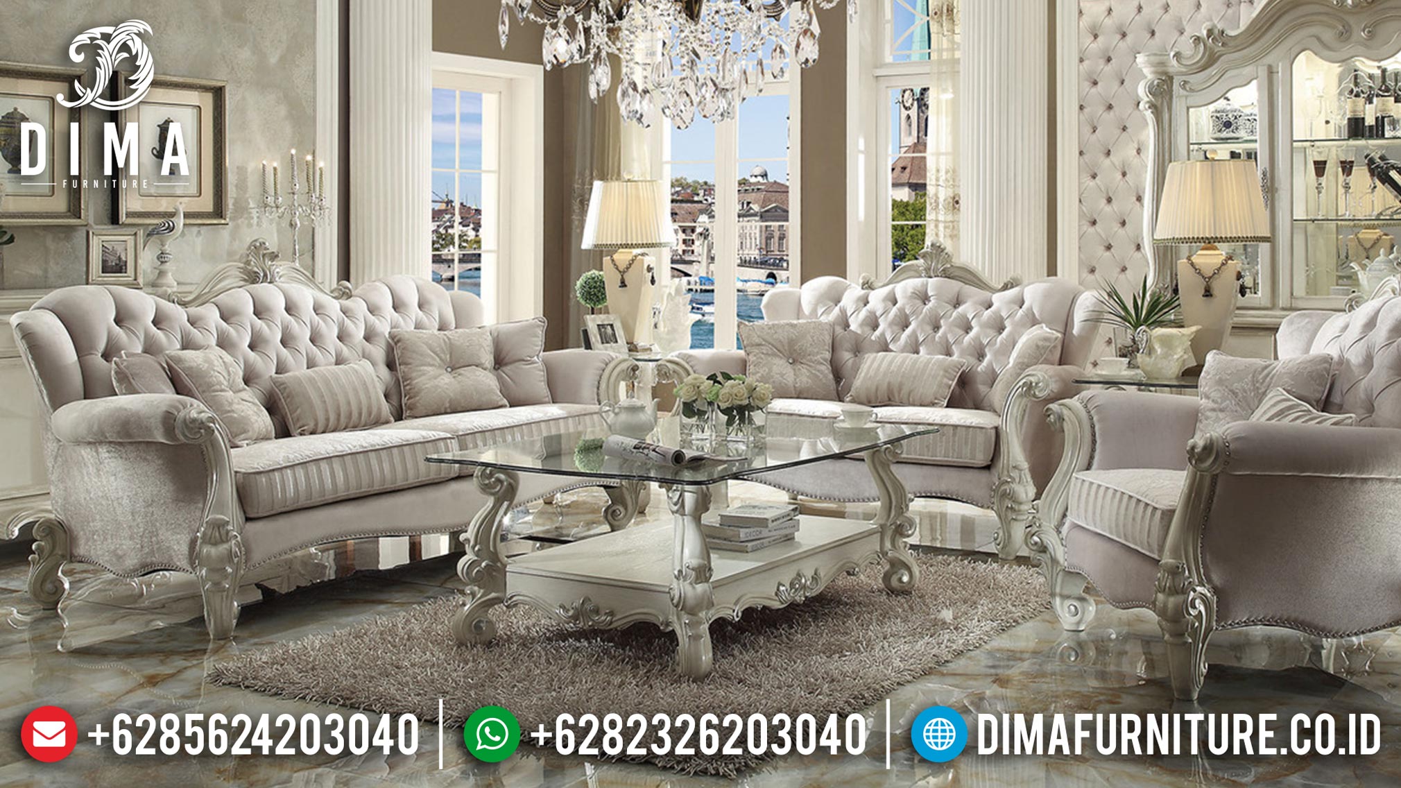 Sofa Mewah Jati Jepara Ukiran Klasik Set Ruang Tamu Terbaru MM-0212