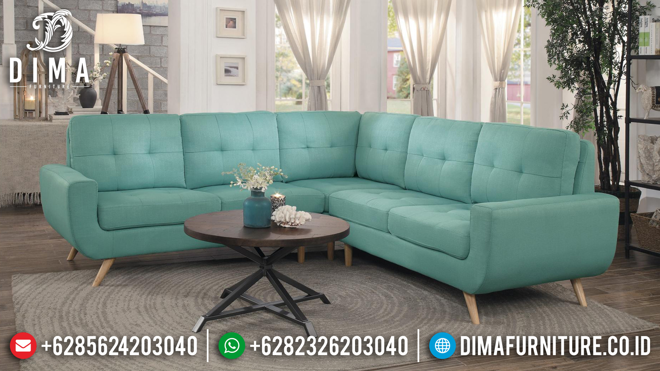 Sofa Tamu Minimalis Jepara Sudut L Terbaru Custom Warna Sesuai Selera MM-0403