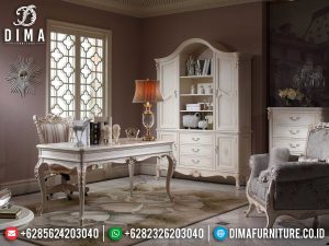 Meja Direktur Mewah Jepara White Duco Classic Luxury Carving Quality MM-0813