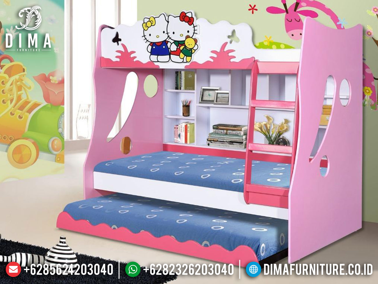 Tempat Tidur Anak Tingkat Cantik Sweety Pinky Hello Kitty Joyful Mm-0837