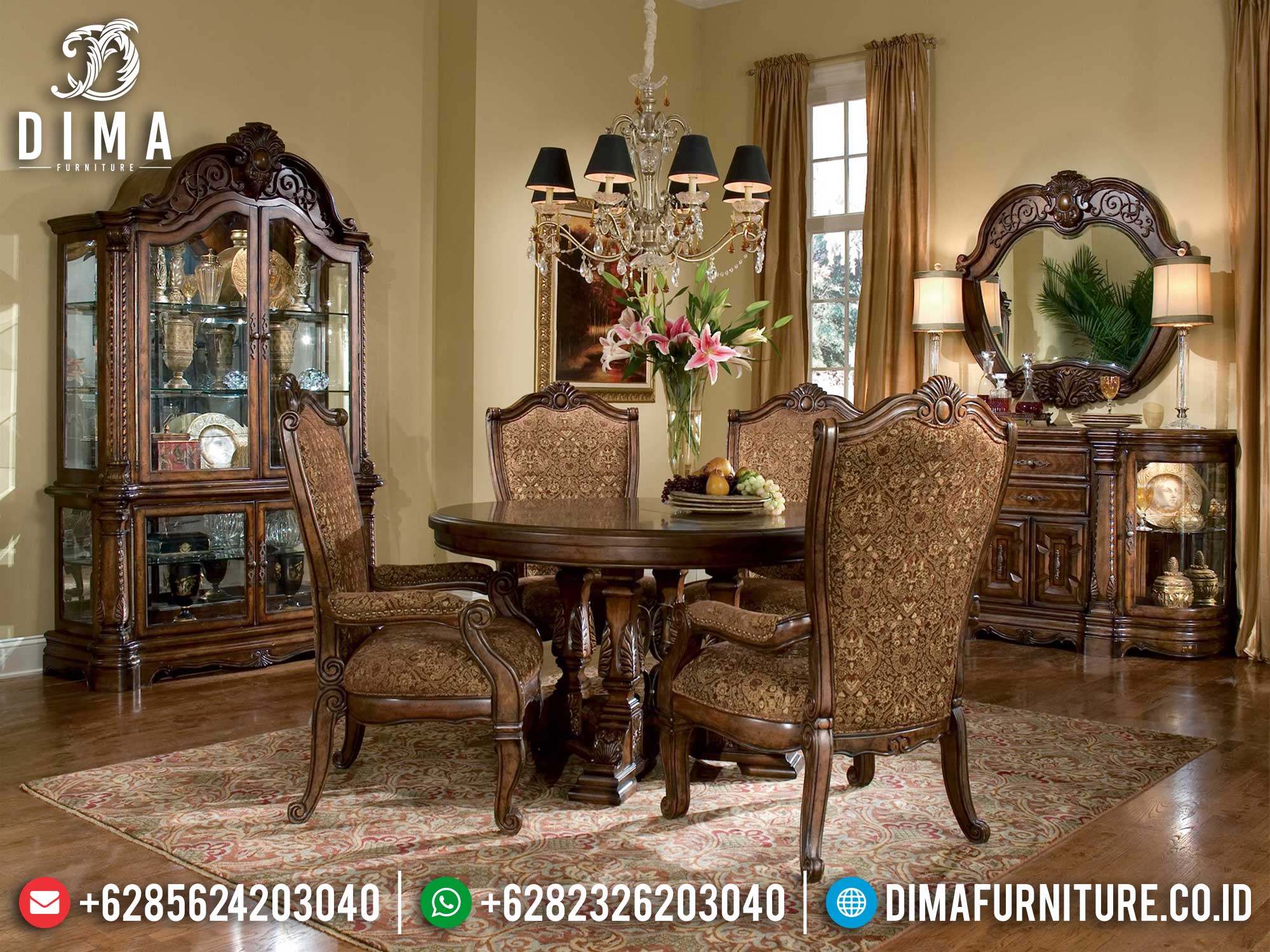 Meja Makan Mewah Bundar Jati Natural Perhutani Luxury Furniture Jepara Terbaru!!!  MM-1034