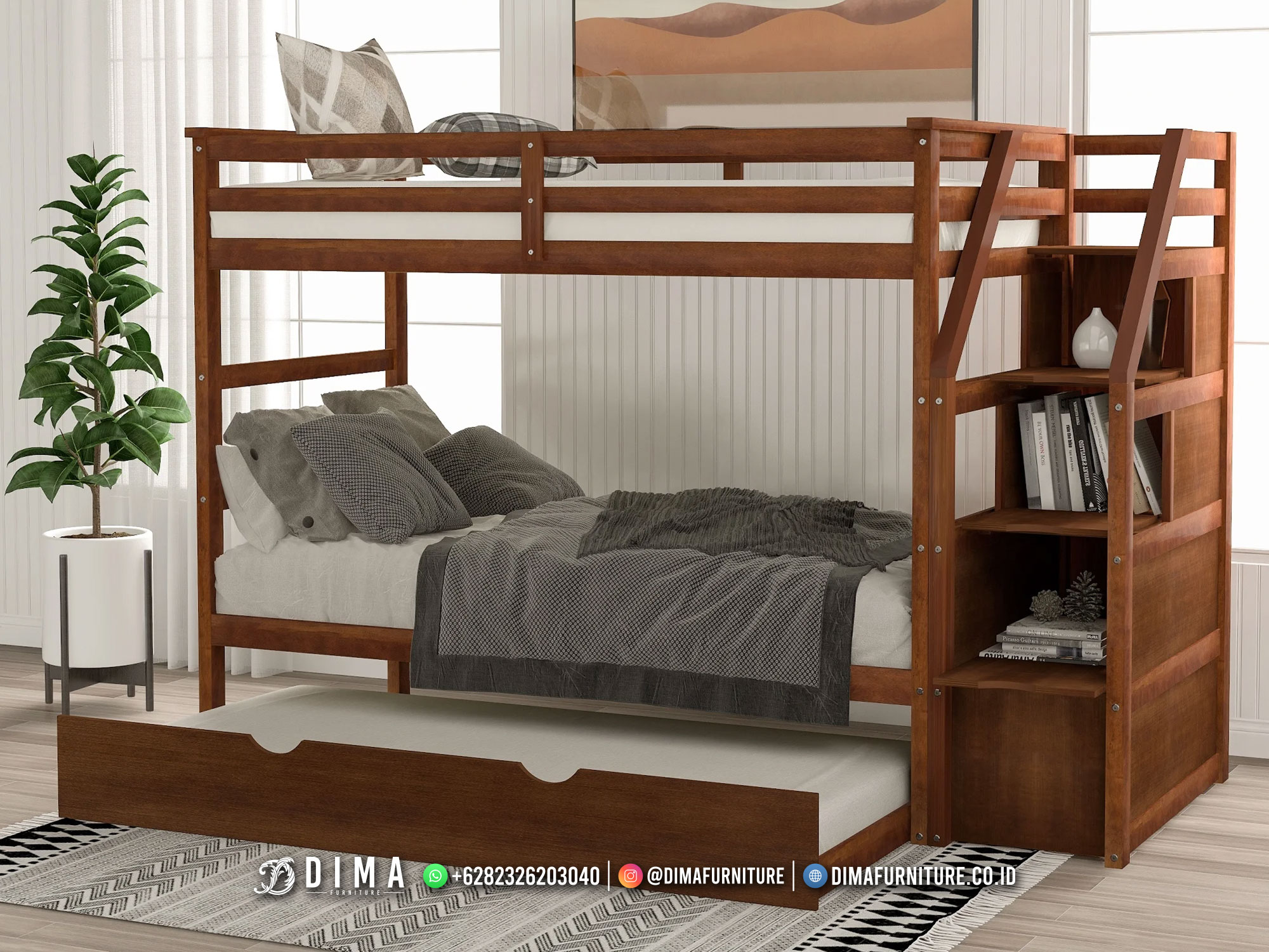 Tempat Tidur Tingkat Anak Jati Minimalis Top Solid Wood Mm-1323