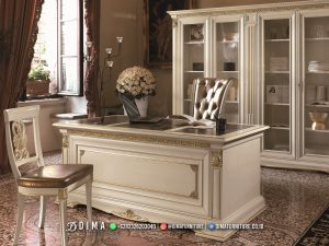 Meja Kantor Mewah Jepara Duco Putih Luxury Jenica MM-1487