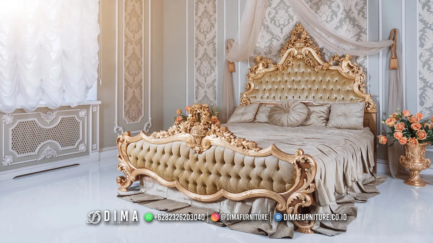 Set Tempat Tidur Mewah Caessa Luxury Carving Gold MM1544